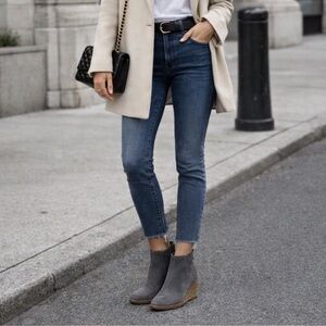 TOMS Clare wedge suede ankle boots iron gray leather shoe pull-on bootie new 7